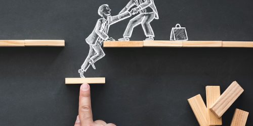 Career Planning and Business Challenge Concept with Hand Drawn Chalk Illustrations on Blackboard