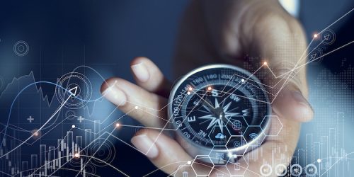 Business navigate recovery, Abstract, The compass navigate for businessmen to resume business growth in the economic crisis, Rethink, Reinvent and Recover: