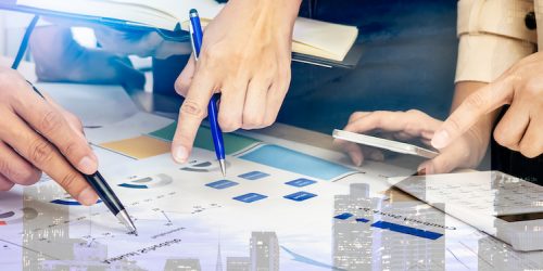 Business meeting to manage sale marketing finance strategy