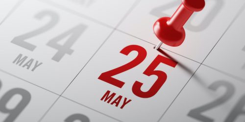 May 25 written on a calendar to remind you an important appointment.