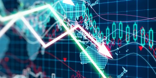 Business graph with arrows tending downwards